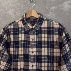 J Crew Flannel Shirt Mens Medium Blue Cream Red Plaid Button Up AZ837